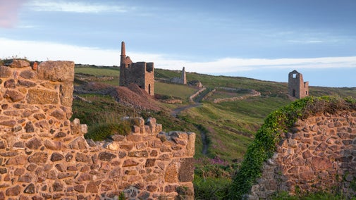 A view of the ruined engine houses, Wheal Edward and Wheal Owles at Botallack, Cornwall.